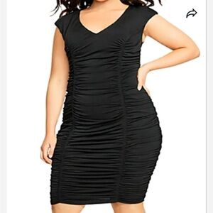 City Chic Black V-Neck Ruched Midi Dress – 14 NWT